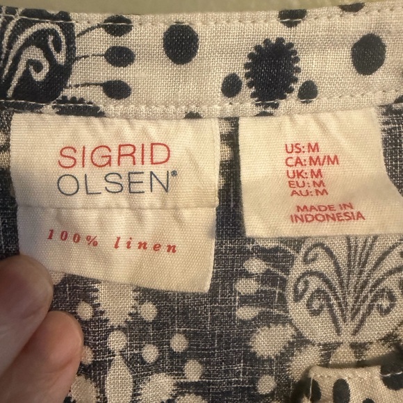 Sigrid Olsen 100% linen Blue and White 3/4 sleeve Tunic V Neck blouse medium - Picture 2 of 8